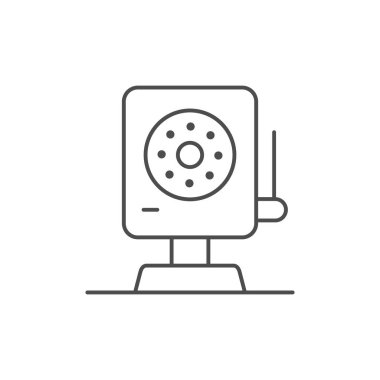 Kablosuz CCTV kamera hattı simgesi beyazda izole edildi. Vektör illüstrasyonu