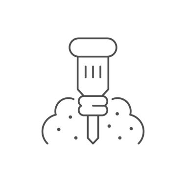 Endüstriyel kaya matkabı çizgisi ana hatları beyaz üzerine izole edilmiş. Vektör illüstrasyonu