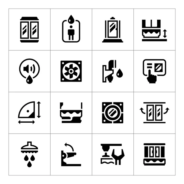 Establecer iconos de cabina de ducha — Vector de stock