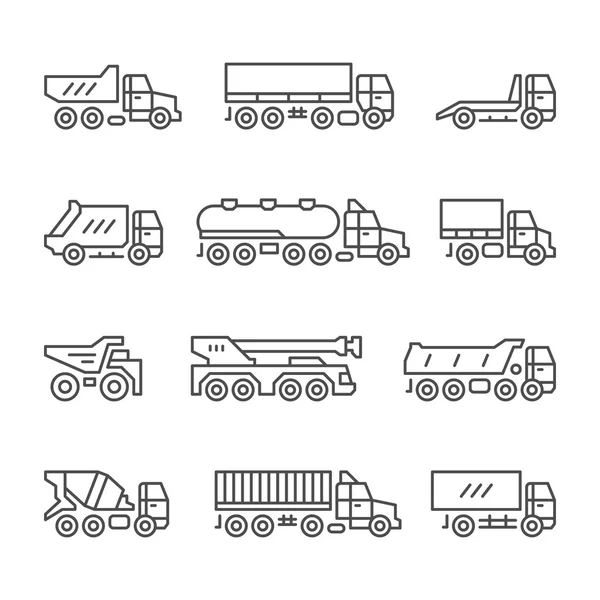 Establecer iconos de línea de camiones — Vector de stock