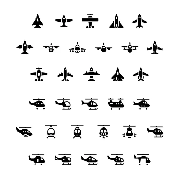 Set iconen van vliegtuigen en helikopters — Stockvector