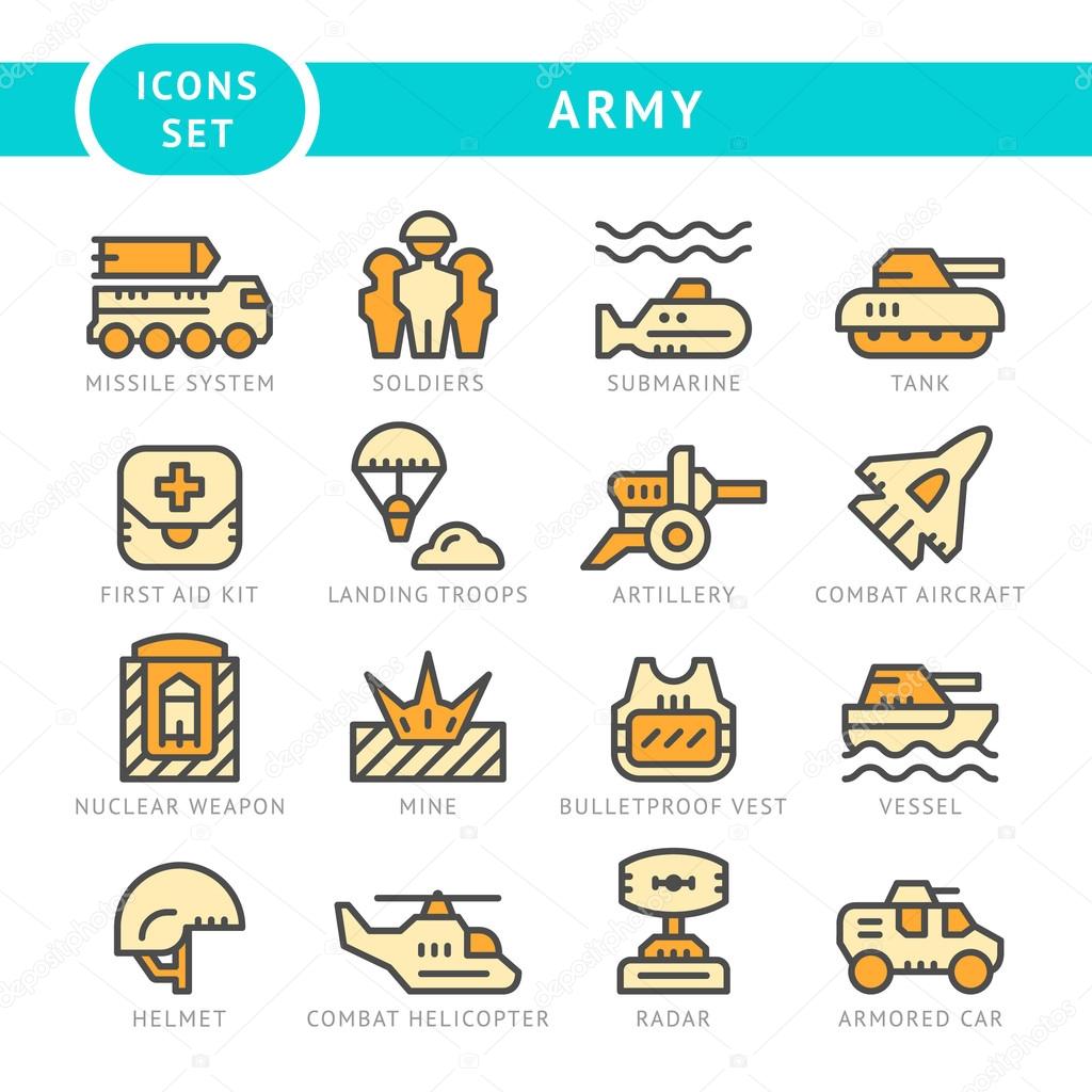 Set line icons of army