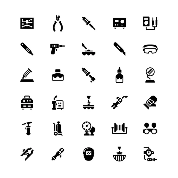 Set iconen van lassen en solderen — Stockvector