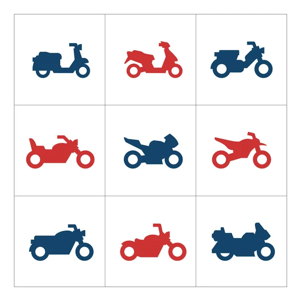 Set icônes de couleurs de motos — Image vectorielle