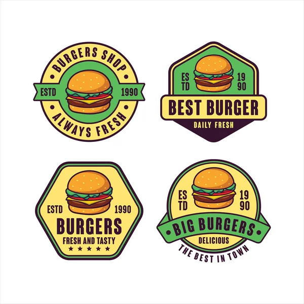 Set Burger Logó Vektor Tervezés — Stock Vector