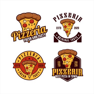 Pizzeria rozet vektör logo koleksiyonu