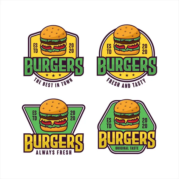 サンドイッチ ハンバーガー バッジ ハンバーガー イラスト メニュー ビジネス シェフ コレクション 毎日新鮮な — ストックベクタ