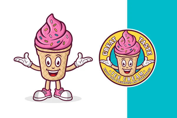 Ice Cream Mascotte Premium Logo Ontwerp — Stockvector