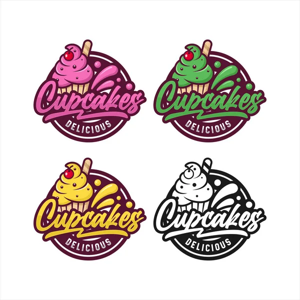 Cupcakes Regenboog Ontwerp Premium Logo — Stockvector