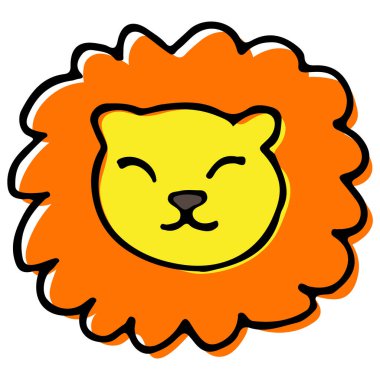 Gülümseyen sevimli bir aslan yavrusunun el çizimi çizimi çizimi. Çocuklar için konsept. Baskı, kıyafet, kalıp, öğrenme malzemesi, alfabe. Ayrı nesne, düz tasarım