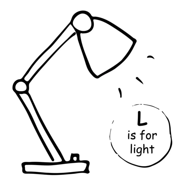 Blauwe Tafellamp Voor Studie Werk Met Hand Getekend Cartoon Schets — Stockvector
