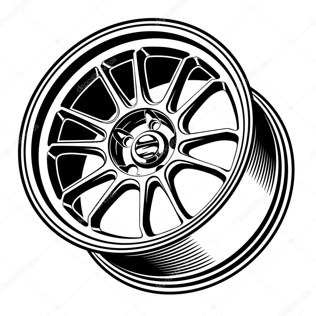 car wheels rims line art silhouette illustration