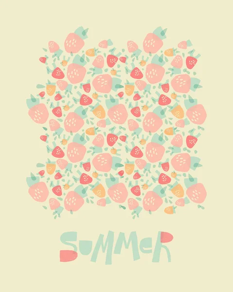 Strawberries made from geometric shapes. Summer design in pastel colors for print, poster, postcard. — Διανυσματικό Αρχείο