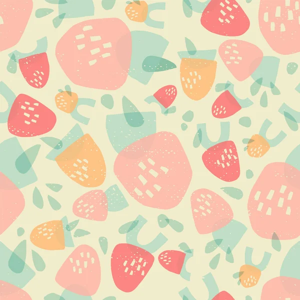 Fraises faites de formes géométriques. Vintage motif sans couture d'été dans les couleurs pastel. — Image vectorielle