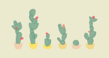 Modern trend düz stil kaktüsleri