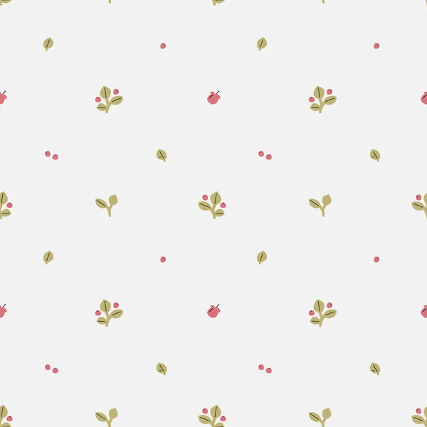 Minimalistisches luftiges Muster mit Preiselbeeren und Blüten. Herbstthema Wald — Stockvektor