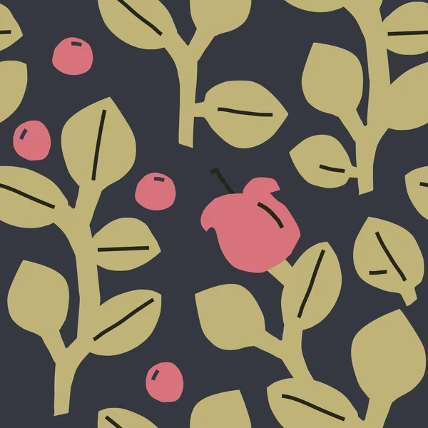 茂密的树莓灌木。壁纸、包装纸等的花草设计 — 图库矢量图片