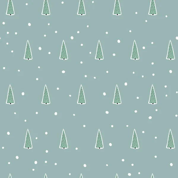 Blauer Hintergrund mit Schneefall im Wald. Nahtlos einfaches Muster — Stockvektor