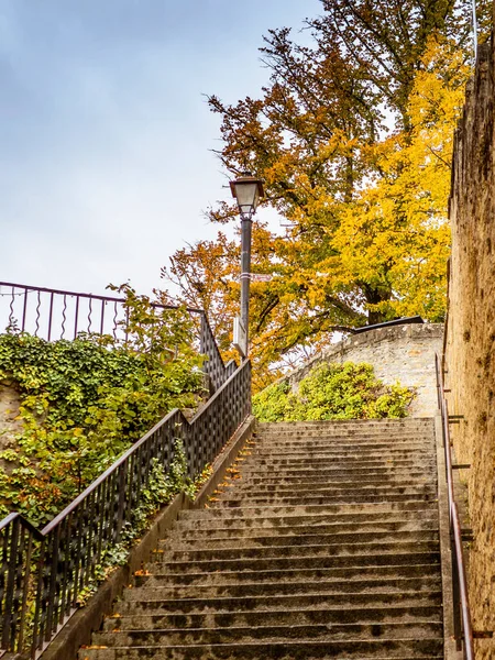 Eine Alte Steintreppe Neuchatel Der Schweiz Herbst — Stockfoto