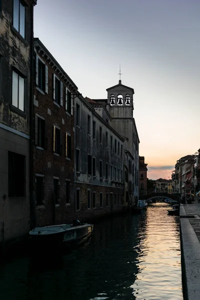 Zachód Słońca Kanale Wodnym Wenecji Latem — Zdjęcie stockowe