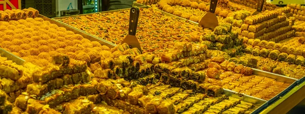 Puesto Venta Filo Pastelería Palestina Típica Llamado Kanafeh Mercado Machane — Foto de Stock