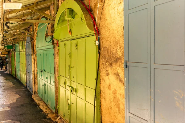 Lojas Fechadas Jerusalém Mercado Cidade Velha Sem Turistas Para Bloqueio — Fotografia de Stock