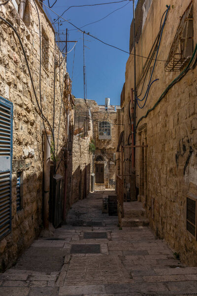 Sandstone houses in the arab quarter in the old city of Jerusalem early in the morning