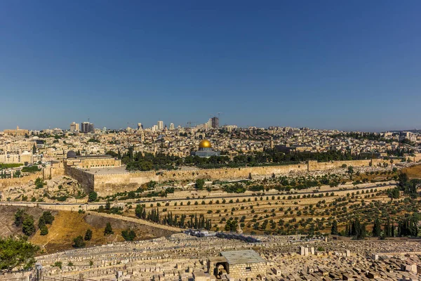 View Jerusalem Summer Morning Sun Shining Dome Rock Jewish Cemetery — Stock Photo, Image