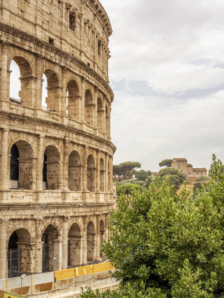 Details of the Colosseum amphitheatre in Rome during the day