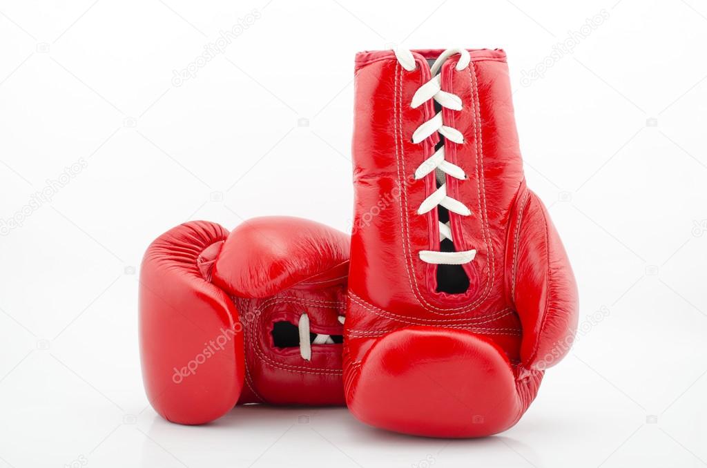  studio shot of a red boxing glove isolated on white background