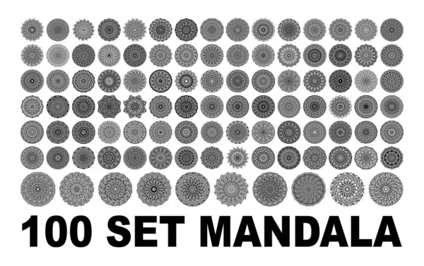100个曼达拉系列 曼达拉艺术设计矢量 引起兴趣的纹身设计 — 图库矢量图片