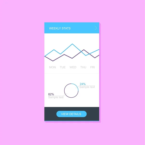 Modello di dashboard infografico con grafici e grafici a disegno piatto. Progettazione app mobile. Elaborazione e analisi dei dati — Vettoriale Stock