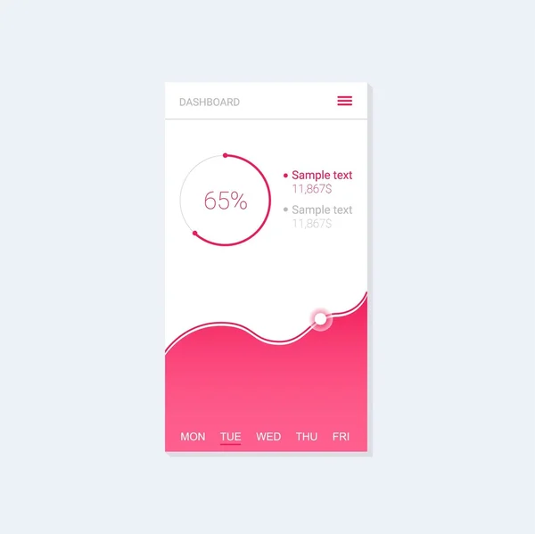 Infografik-Dashboard-Vorlage mit flachen Designdiagrammen und Diagrammen. mobiles App-Design. Verarbeitung und Analyse von Daten — Stockvektor