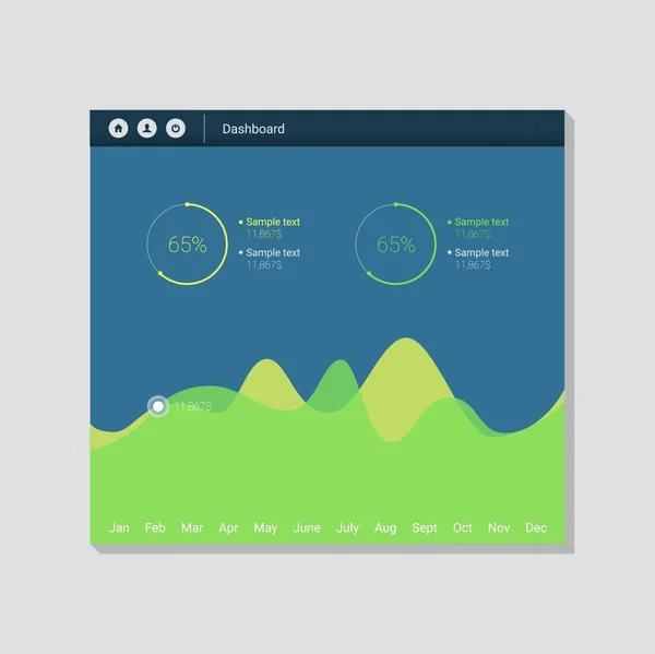 Infographic dashboard template with flat design graphs and charts. Processing and analysis of data — Stock Vector