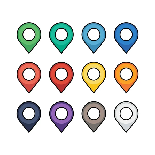 Conjunto de vectores iconos. Pin colorido. Diseño plano — Vector de stock