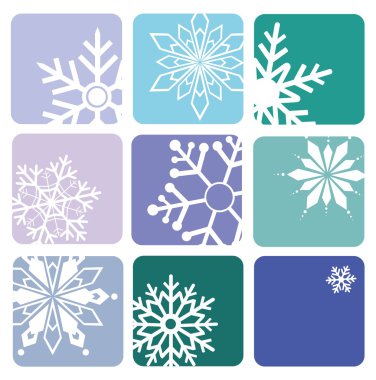 Kar tanesi simgeleri mavi zemin üzerine