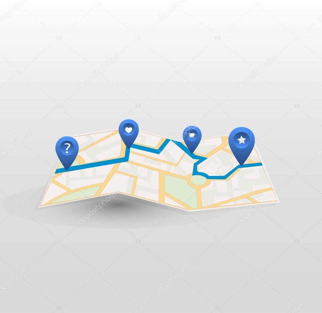 Vector map icon with blue pointer. Location