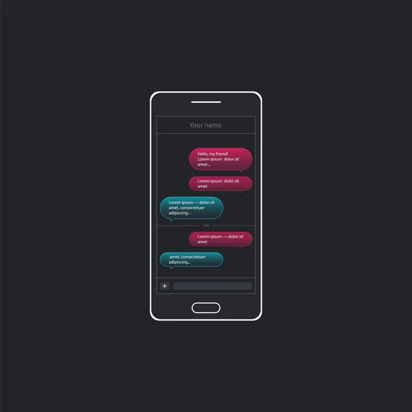 Vector telefon chatt gränssnitt. SMS-meddelanden. Pratbubblor. Tjänste-kort meddelandet — Stock vektor