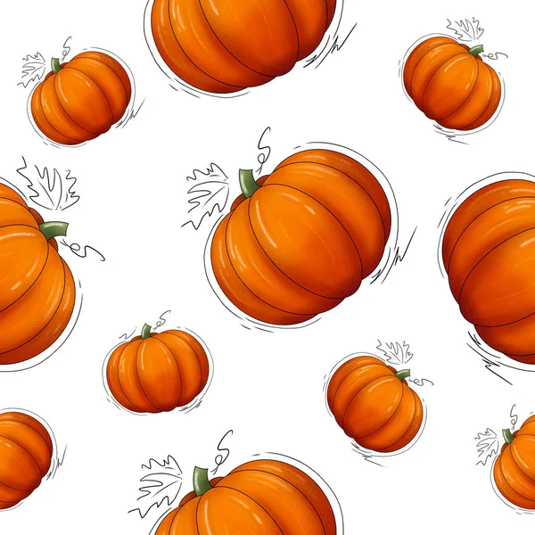 Drawn seamless background with pumpkins and black strokes — Stock Photo, Image