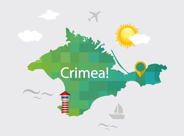Karta över Crimea i platt stil med dekorativa element — Stock vektor