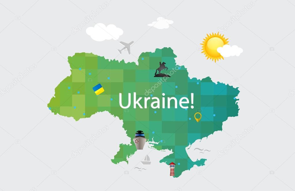 Map of Ukraine in the flat style with decorative elements