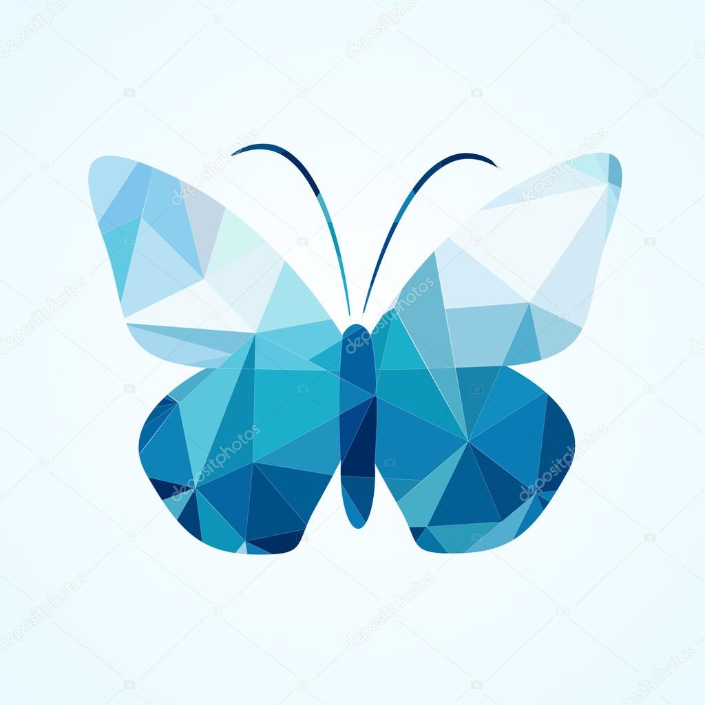 Abstract geometrical background with blue triangles. Vector butterfly