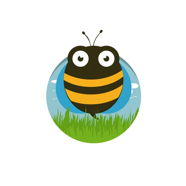 Imagen vectorial de una abeja en el cielo y la hierba. Icono y foto — Vector de stock