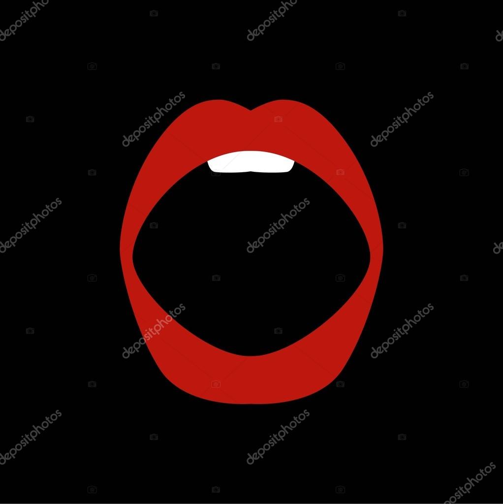 Red lips biting retro icon isolated on white background. Vector illustration