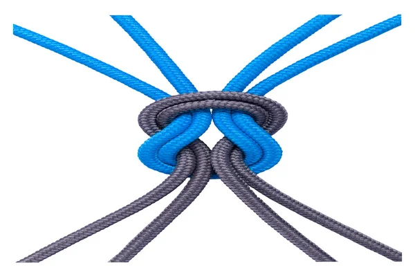 Diferentes cuerdas atadas aisladas en blanco con camino de recorte — Foto de Stock