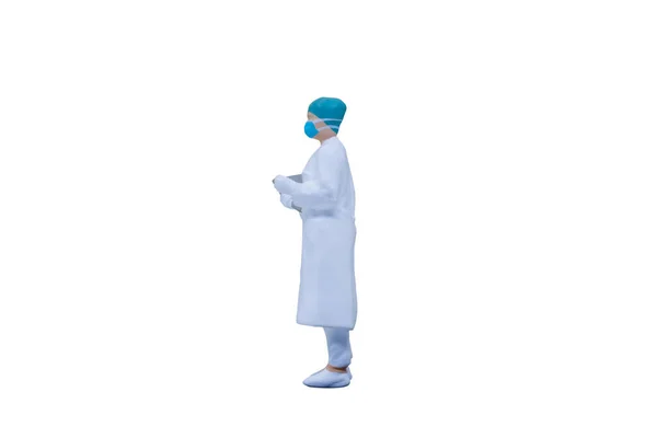 Miniature People Doctors Protective Suits Masks White Background Clipping Path — Stock Photo, Image