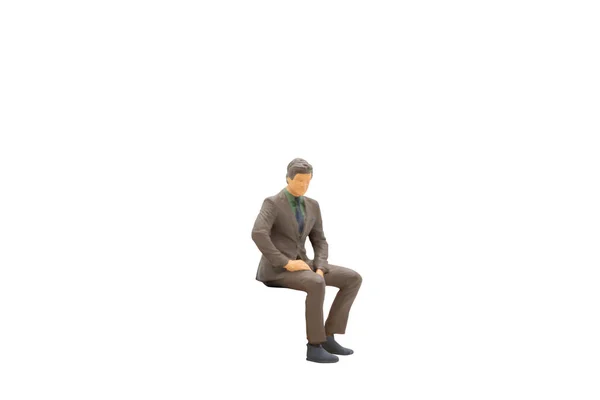 Miniature People Businessman Sitting Isolated White Background Clipping Path — Stock Photo, Image