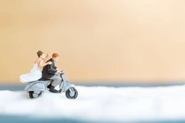 Miniature People Happy Wedding Couple White Beach Wedding Concept Royalty Free Stock Images