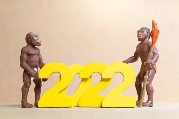 Personas Primitivas Miniatura Celebrando Año Nuevo 2022 Feliz Año Nuevo — Foto de Stock
