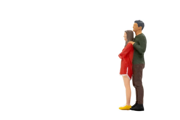 Pessoas Miniatura Homem Mulher Pano Casual Juntos Isolados Fundo Branco — Fotografia de Stock